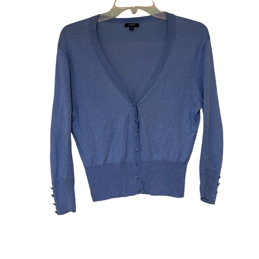 Hobbs London Silk Cashmere Cardigan Sweater Blue Sz 12; more like a size 8